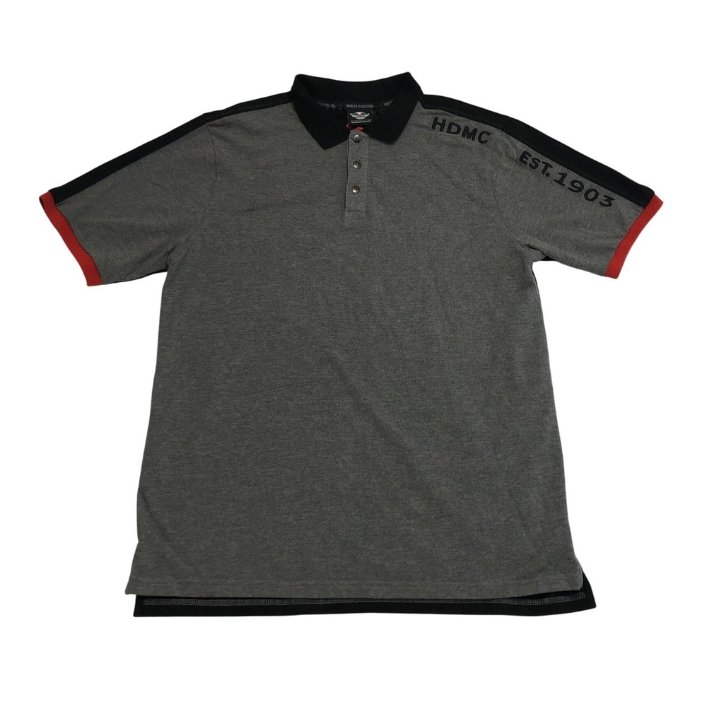 Harley-Davidson Mens HDMC 1903 Colorblock Polo Shirt Gray Black Large Biker Core